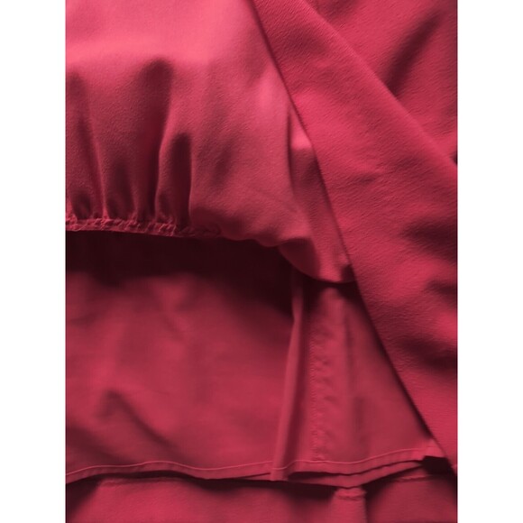 1901 Women's Petite M Bright Red Cap Sleeves Knee Length Ruffle Dress Layered - Picture 12 of 12